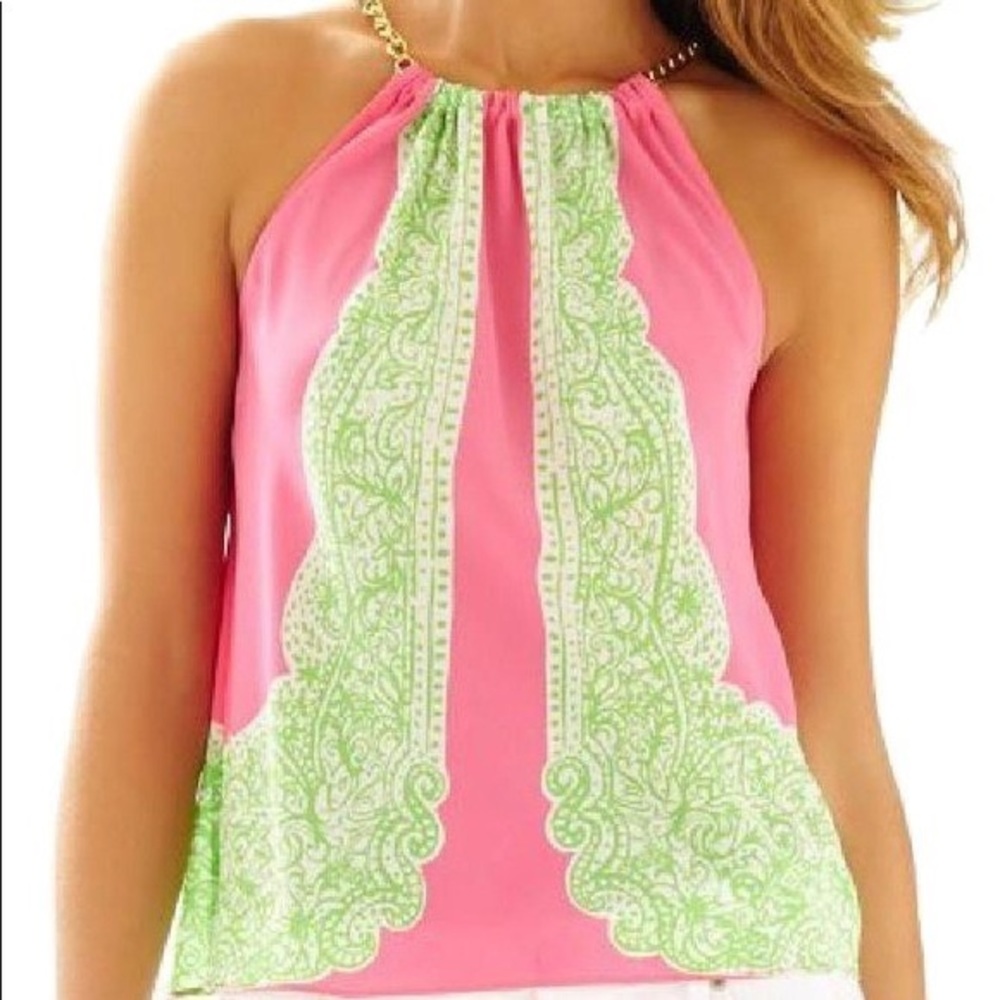 Lilly Pulitzer Riviera Halter Top Pink and Green M